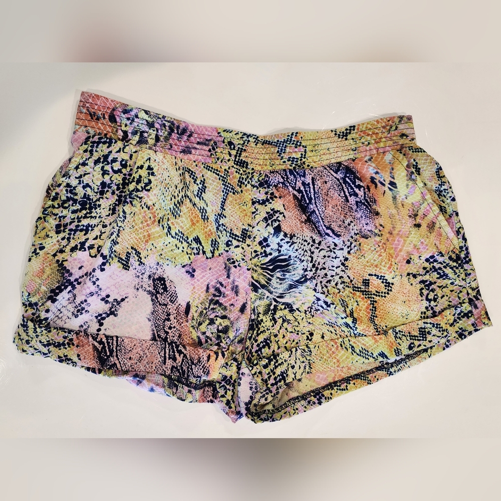 Colorful Snake Skin Print Flowy Shorts, Women's Medium Elastic Waist Vintage Y2K